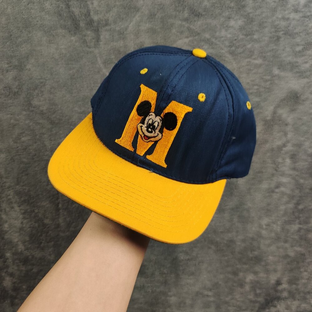 Mickey Mouse Hat Mens OSFA One Size Dark Blue Yellow Snapback Embroidered Goofy